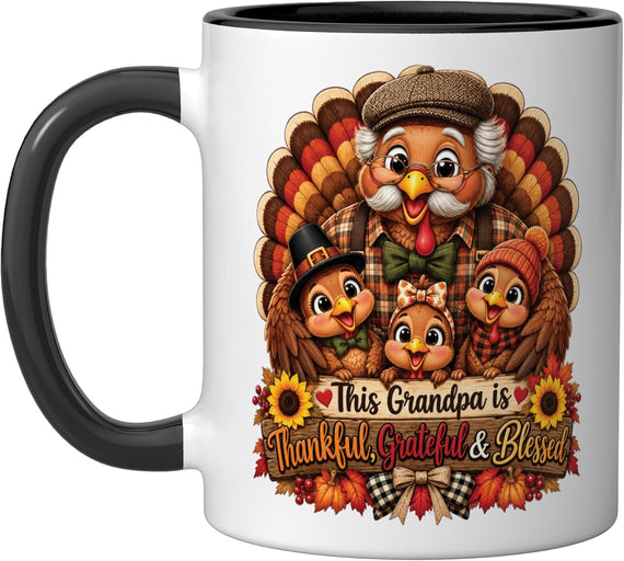 Thanksgiving Grandpa Turkey Thankful Grateful Blessed Ceramic Mug