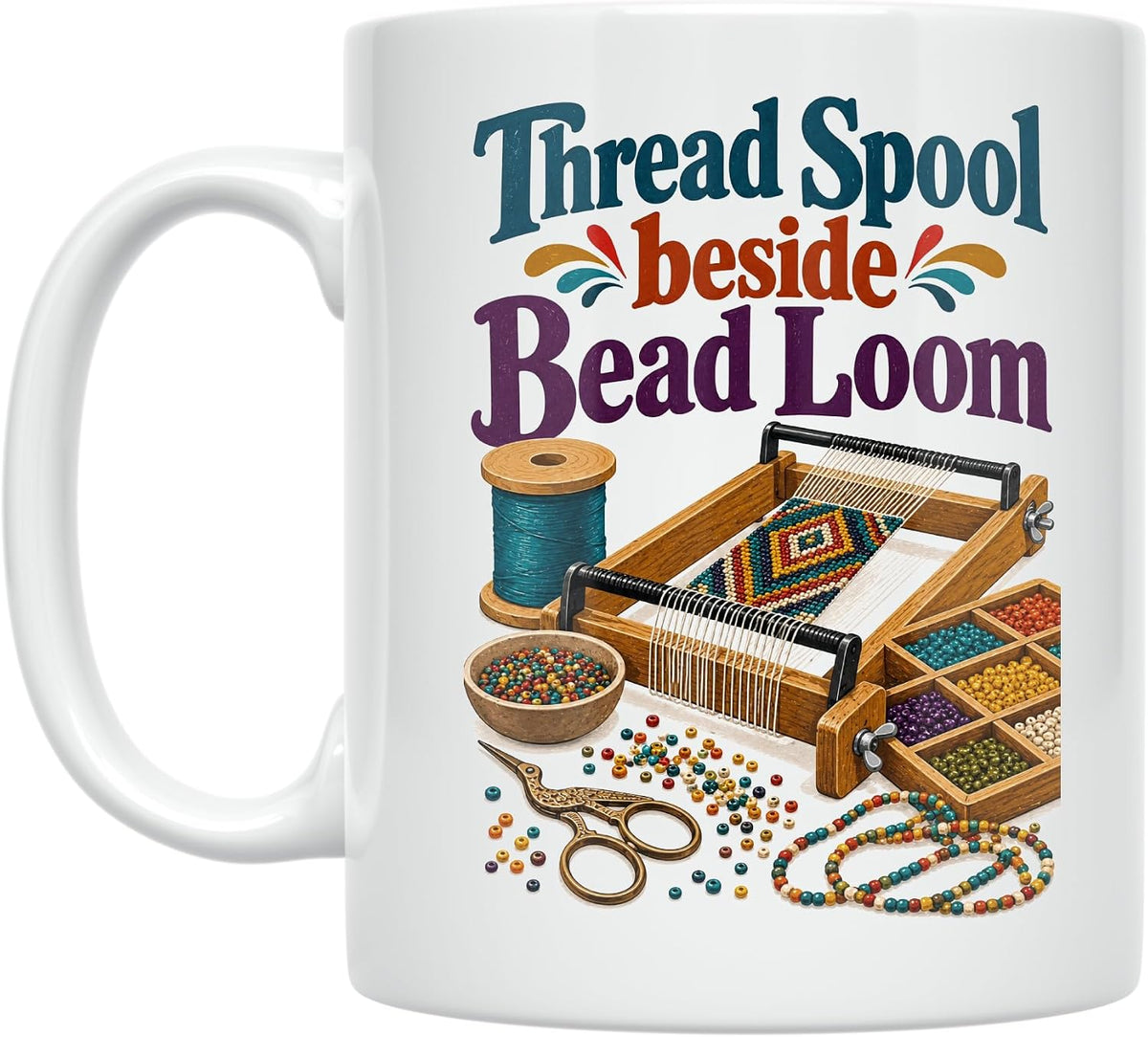 Beader Mug - Thread Spool Beside Bead Loom - Ceramic Ceramic Mug