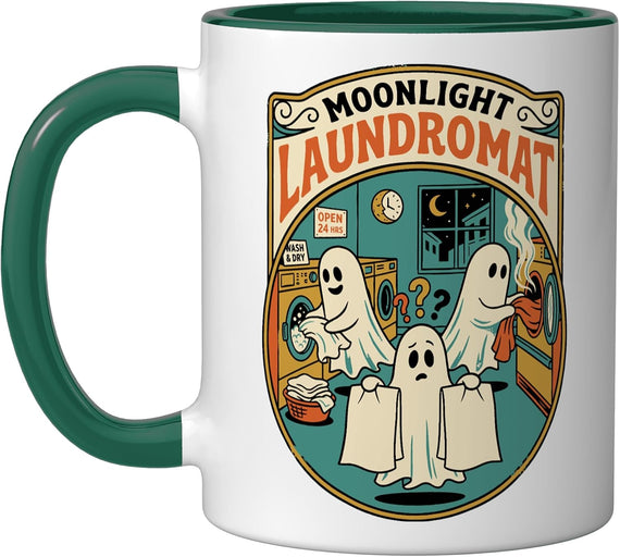 Moonlight Laundromat Ghost Laundry Halloween Retro Art Ceramic Mug