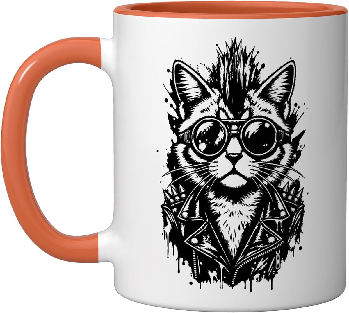 Punk Rock Cat Design Ceramic Mug