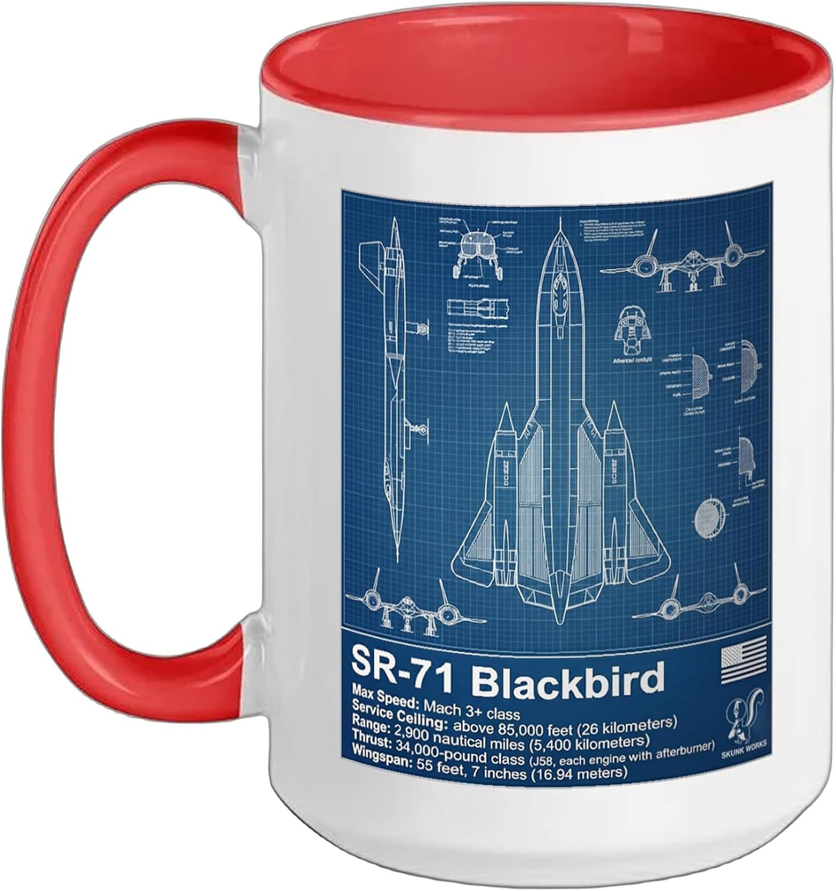 Sr-71 Black Bird Blueprint Technical Schematic - Aviation Ceramic Mug