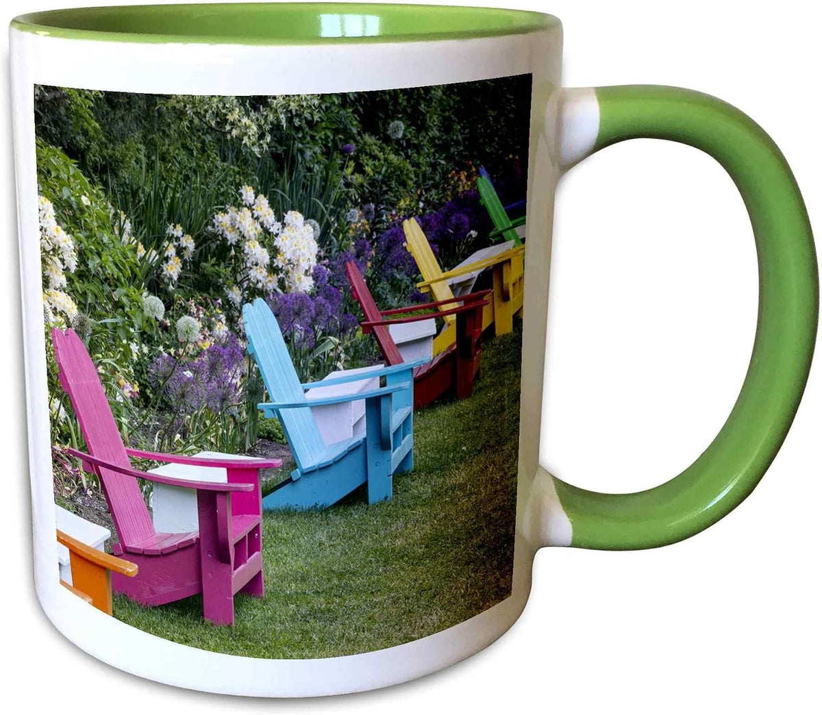 Oregon. Colorful Chairs In Garden Ceramic Mug