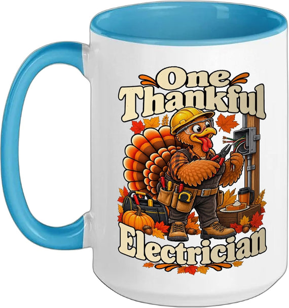 One Thankful Electrician Fun Turkey Thanksgiving Ceramic Mug