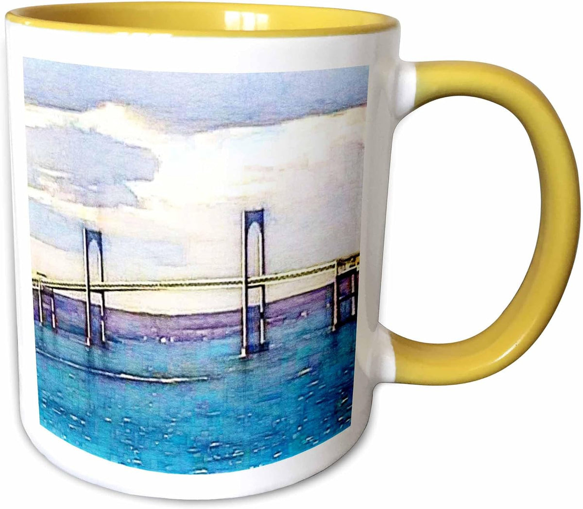 Painted Newport Bridge Over Blue Ceramic Mug