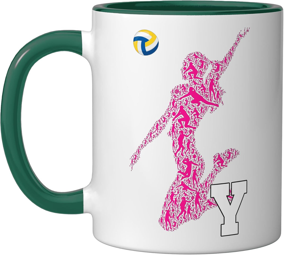 Womens Volleyball Letter Y Initial Monogram - Pink Player Ceramic Mug