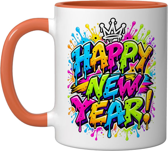 Happy Year Colorful Graffiti Drip Art Ceramic Mug