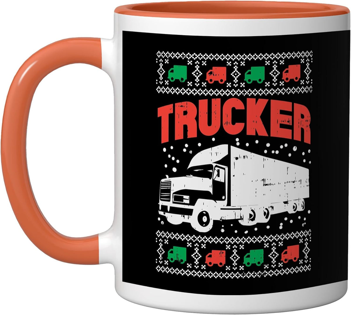 Trucker Xmas Truck Ugly Christmas Sweater for Men Ceramic Mug