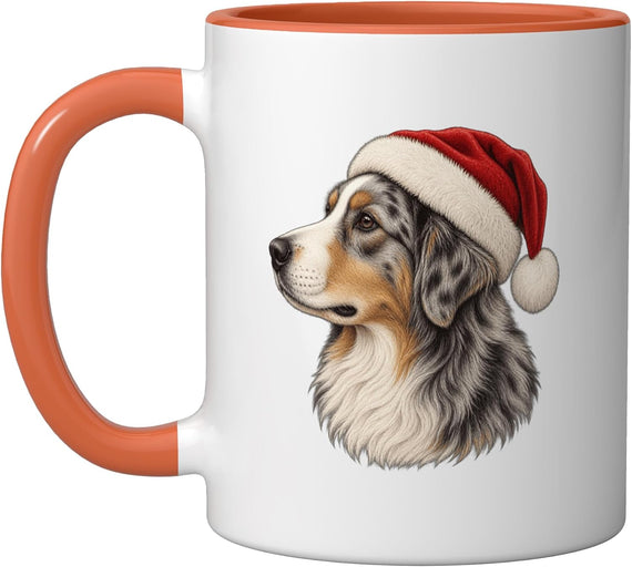 Blue Merle Australian Shepherd Santa Hat Christmas Ceramic Mug