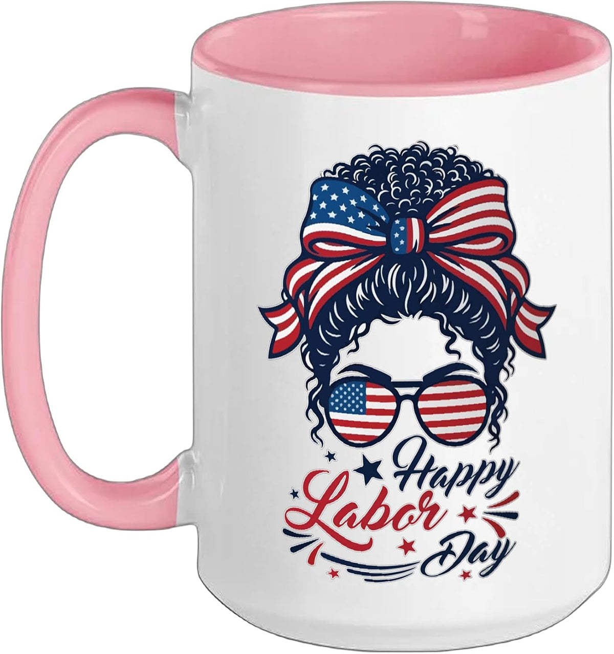 Happy Labor Day Messy Bun Girl American Flag Patriotic Ceramic Mug