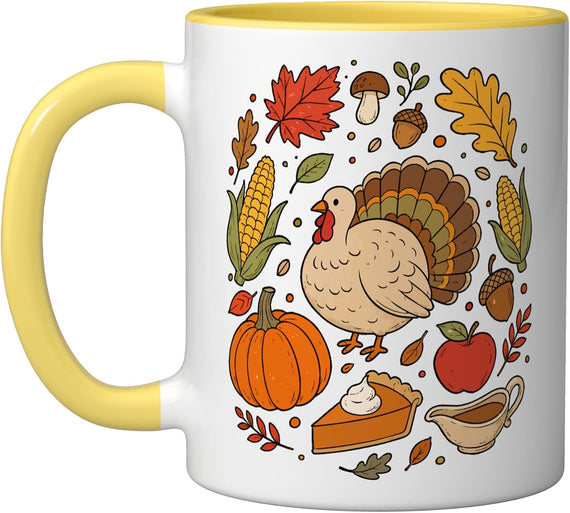 Cute Fall Harvest Turkey Pumpkin Pie Ceramic Mug