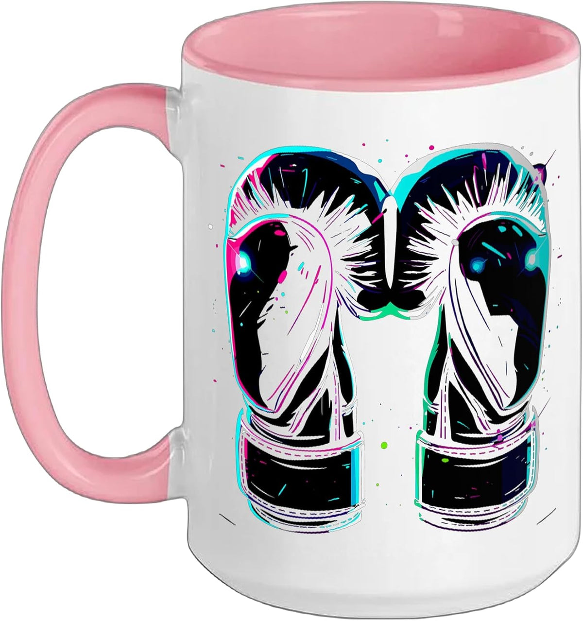 Neon Glitch Boxing Gloves Modern Art Ceramic Mug