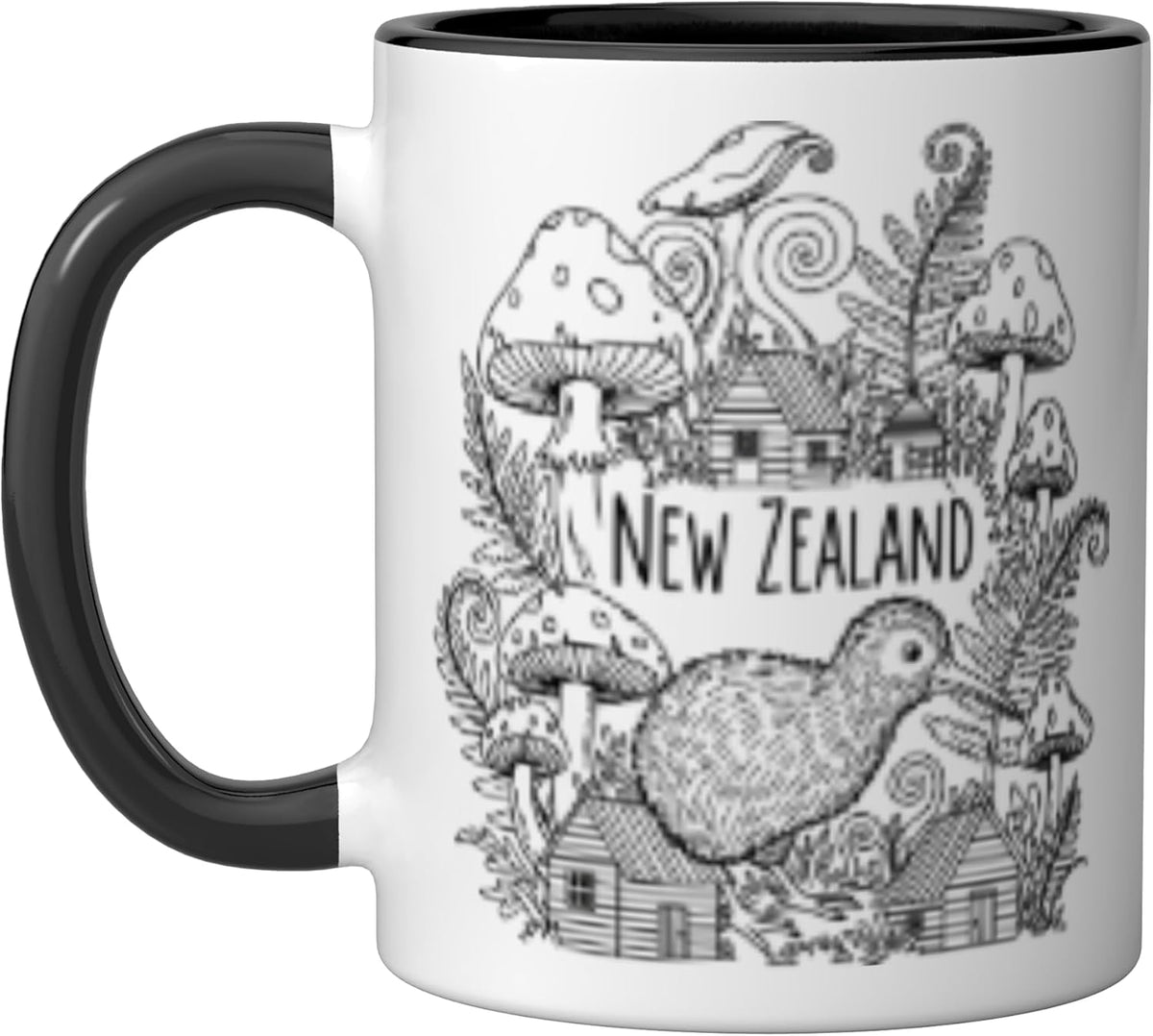 New Zealand Kiwi Bird Doodle Maori Haka, Nz Rugby Artwork Ceramic Mug