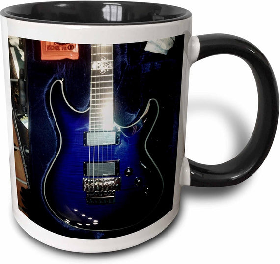Blue Electric Guitar With Chrome Skull Halloween Ceramic Mug