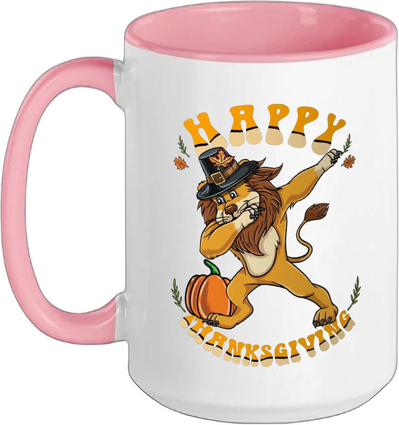 Pilgrim Lion Happy Thanksgiving Kids Ceramic Mug