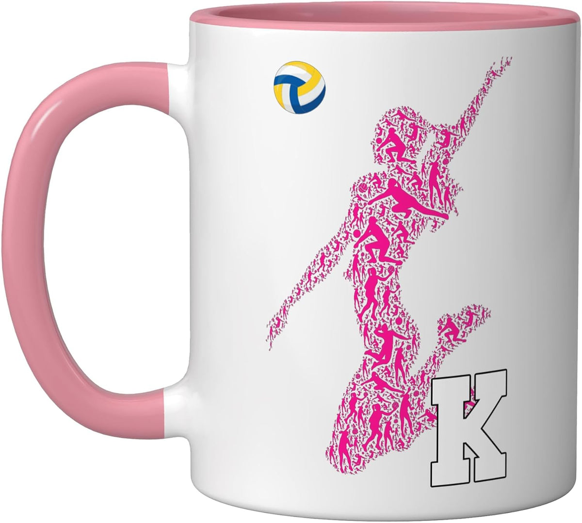 Womens Volleyball Letter K Initial Monogram - Pink Player Ceramic Mug