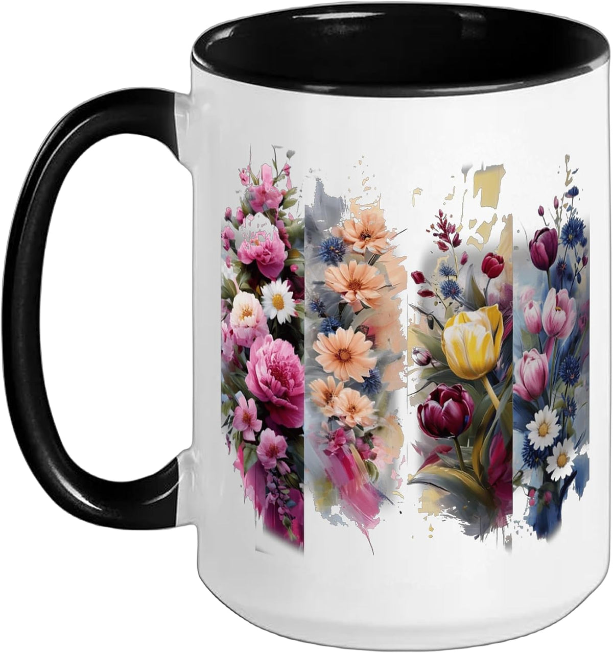 Vibrant Watercolor Floral Bloom Bouquet Art Ceramic Mug