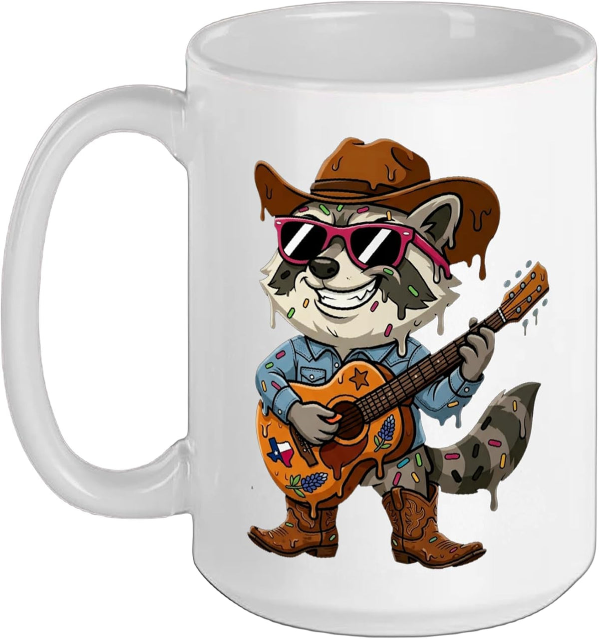 Texas Cowboy Raccoon Guitar Player Country Music Graphic Ceramic Mug