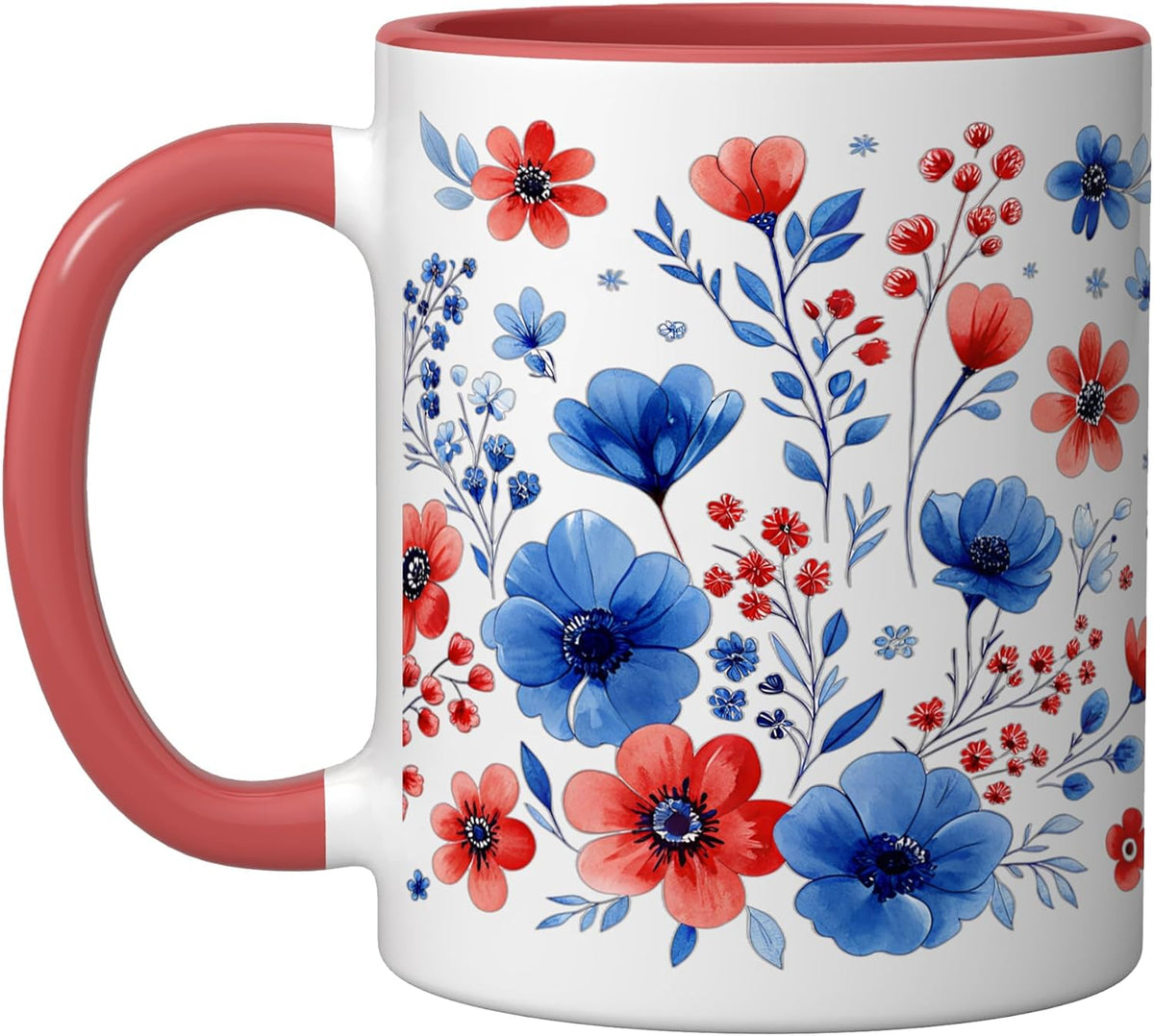 Patriotic Floral Pattern 4th Of July Memorial Day Summer Ceramic Mug