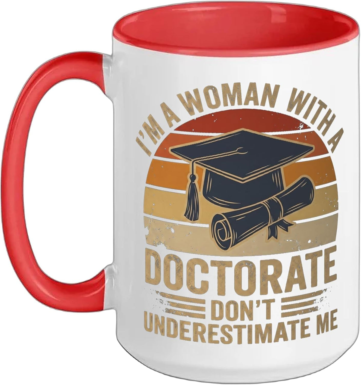 Funny Woman Doctorate Phd Graduation Retro Sunset Vintage Ceramic Mug