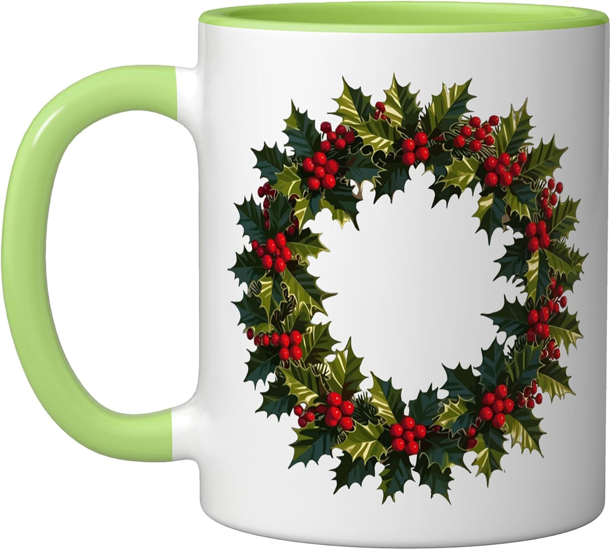 Wreath With Holly-Berries Seasonal Decor Ceramic Mug