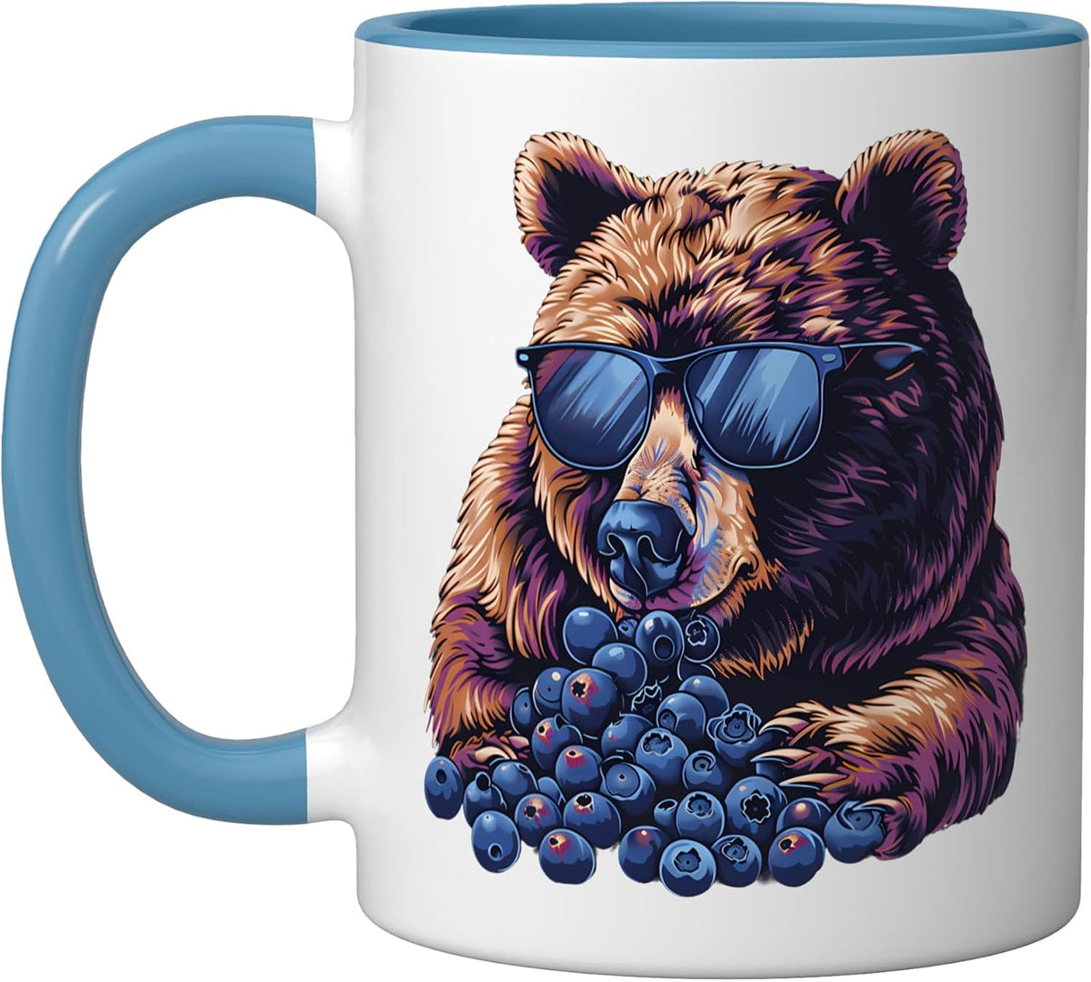Blueberry Bear Sunglasses Blueberry Fruit Portrait Drawing Ceramic Mug