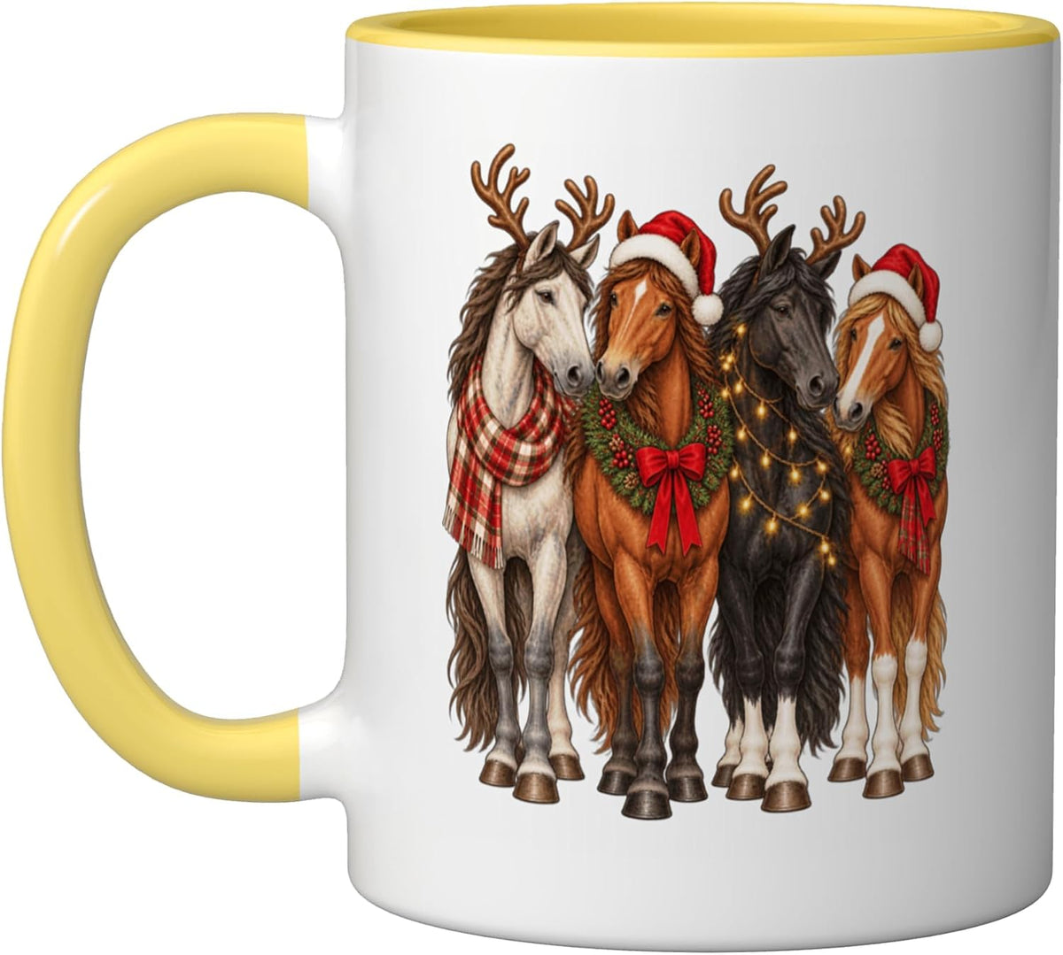 Christmas Horses In Santa Hats And Antlers Ceramic Mug