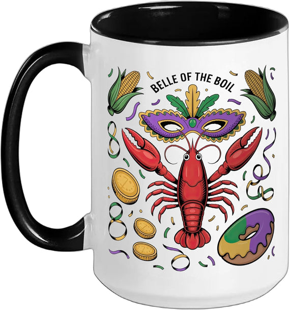 Belle Of The Boil Mardi Gras Crawfish Design Ceramic Mug