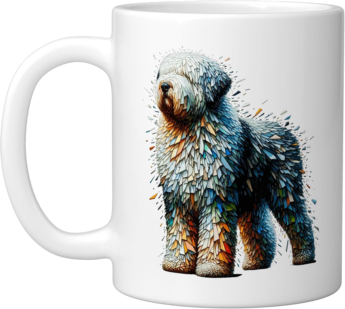 Polygon Art Old English Sheepdog, White Ceramic Mug