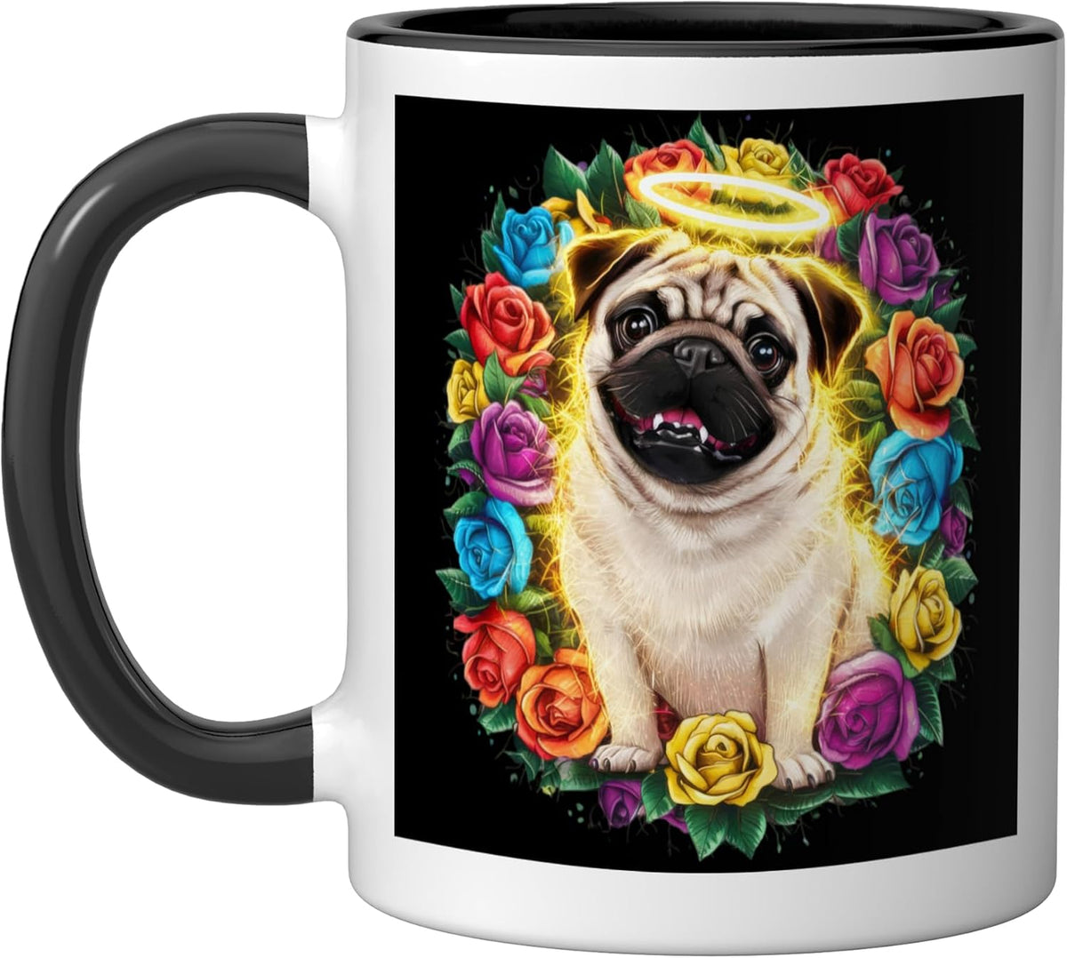 Magically Glittering Pug With Roses Ceramic Mug
