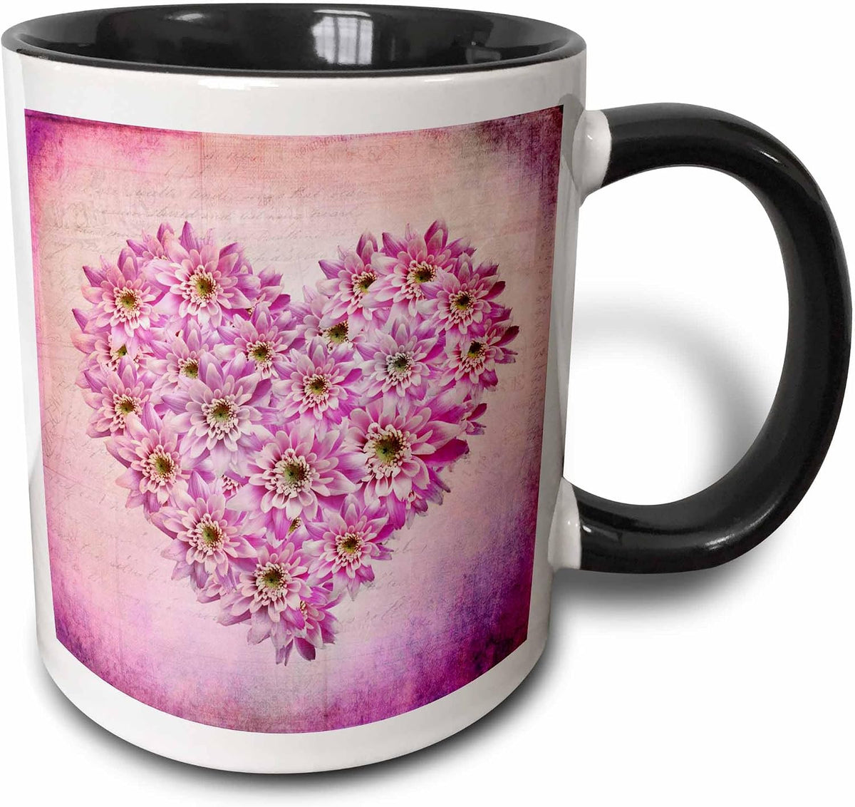 Pink Flower Heart Valentines Day Art Ceramic Mug
