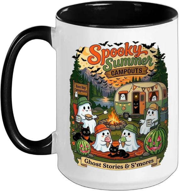 Spooky Summer Campouts Souvenir Retro Camping Ghosts Ceramic Mug