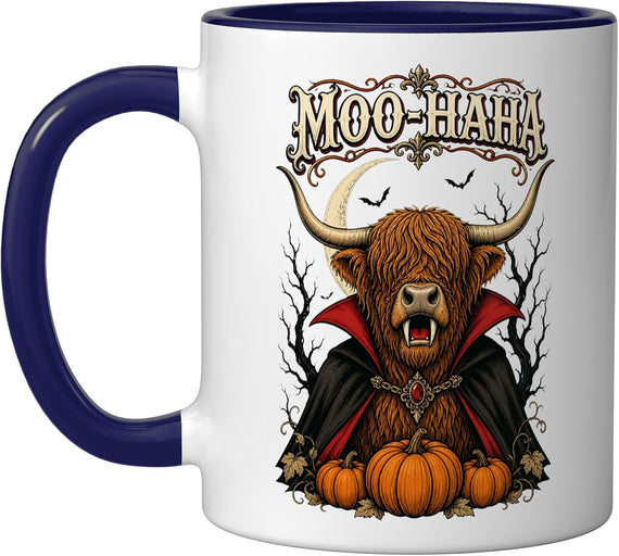 Moo Haha Vampire Highland Cow Halloween Costume Men Women Ceramic Mug