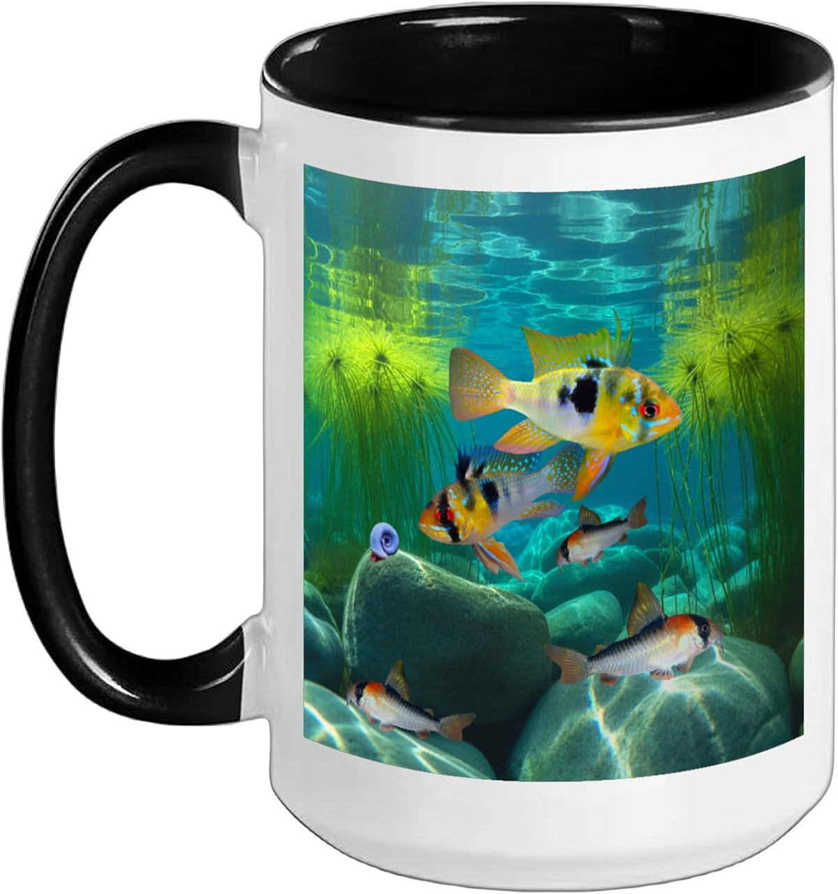 Blue Ram Cichlids Adolfoi Corydoras Underwater Fish Tank Ceramic Mug