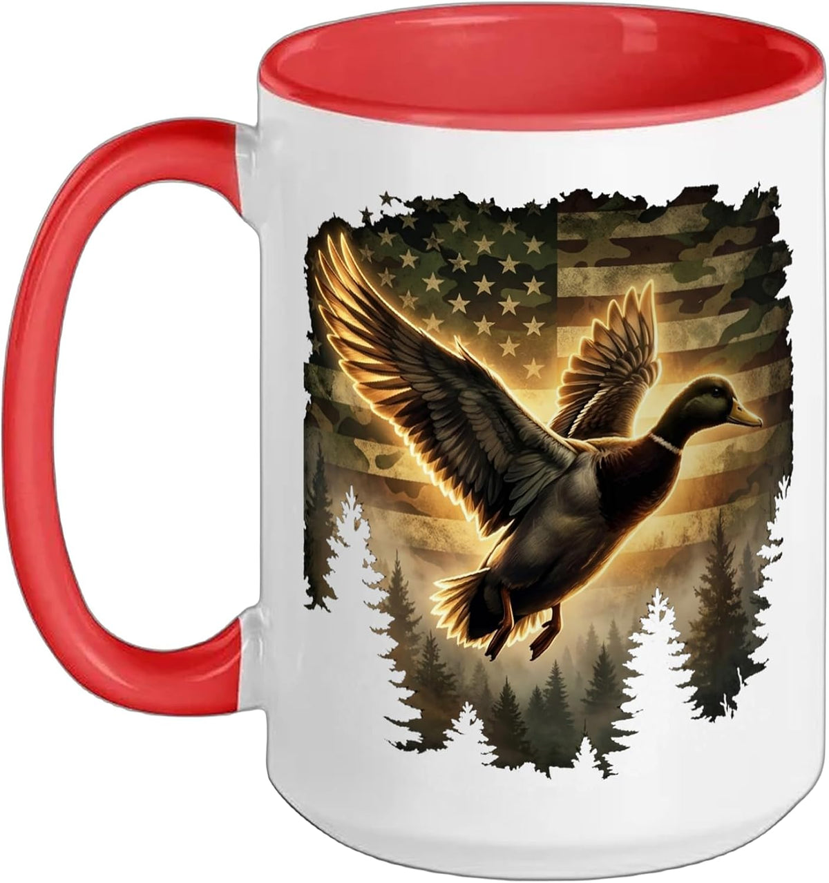 Duck Hunting Mallard Duck American Flag 4th Of July Usa Ceramic Mug