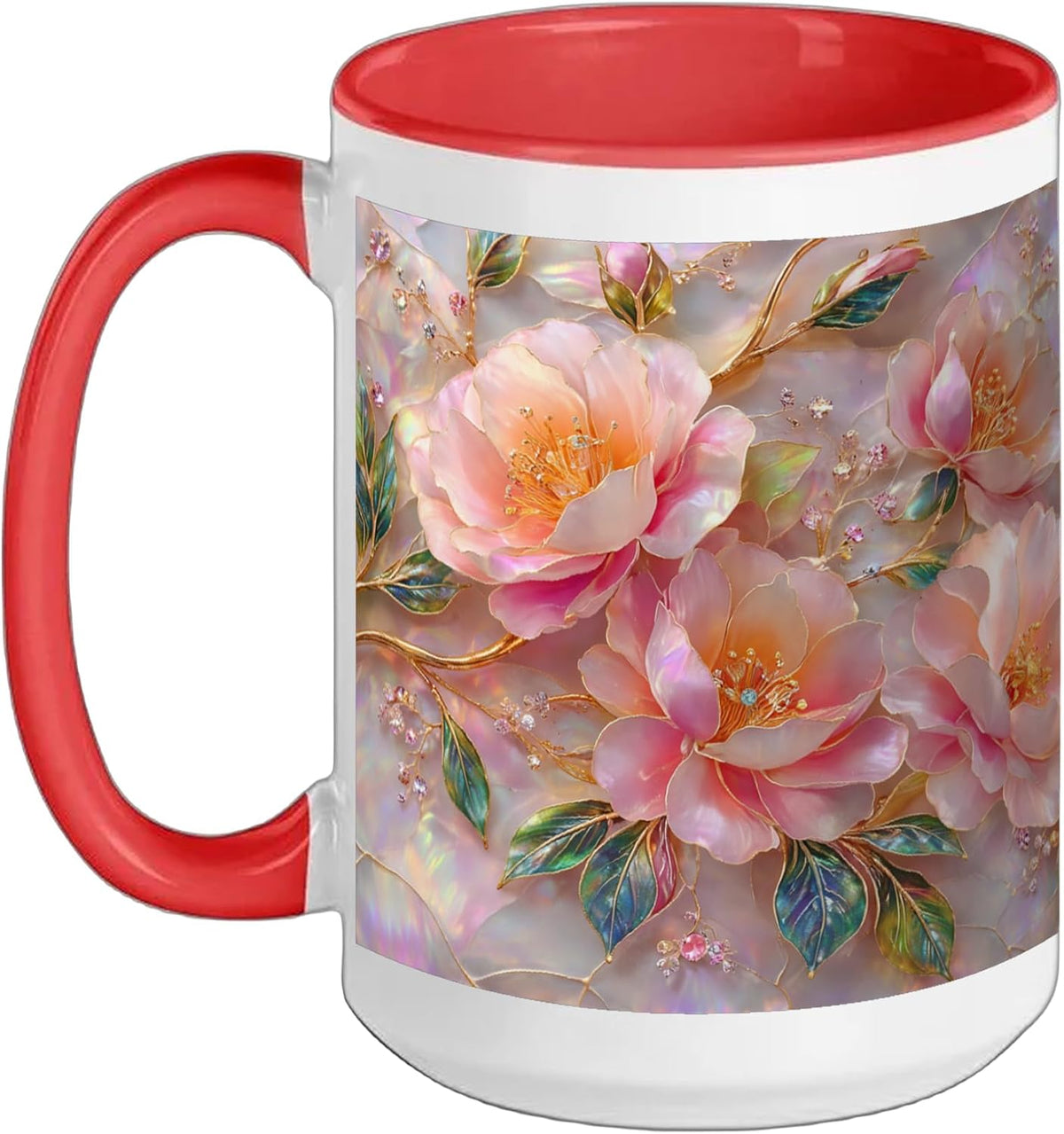 Pink Stained Glass Floral Blossom Art Ceramic Mug
