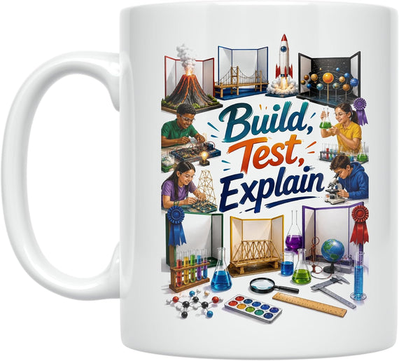 Science Fair Mug - Build, Test, Explain Design - Ceramic Ceramic Mug