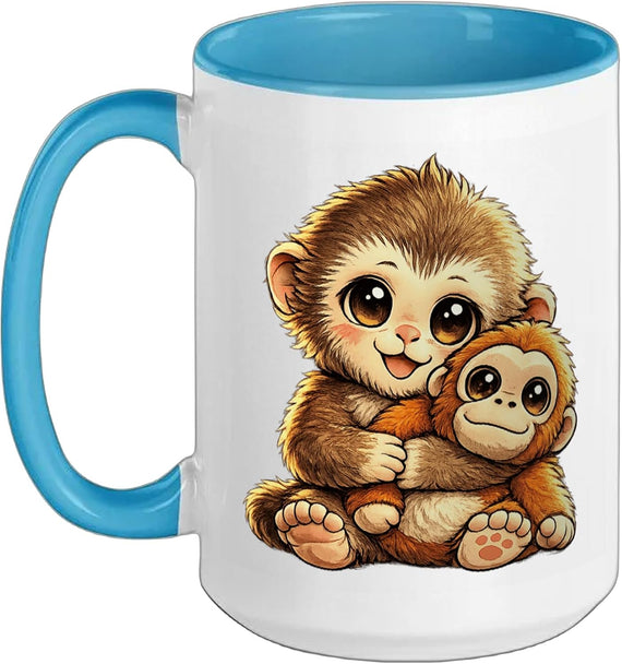 Baby Monkey Hugging Cute Toy Monkey Kawaii Ceramic Mug