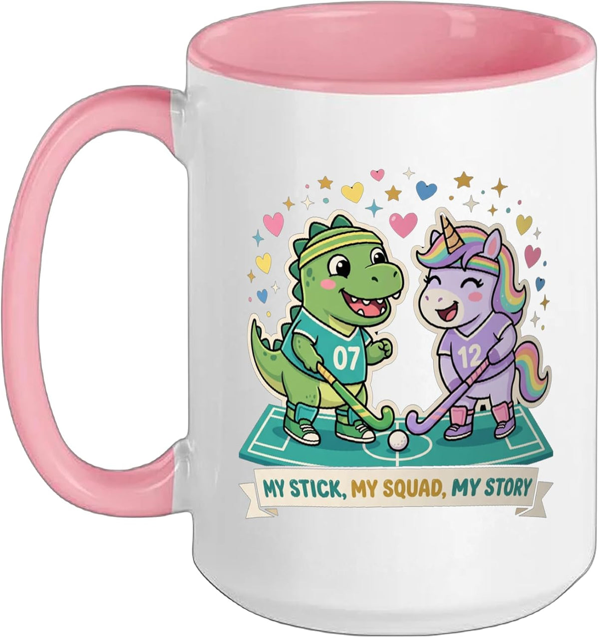 My Stick My Squad My Story Field Hockey Unicorn Dino Ceramic Mug