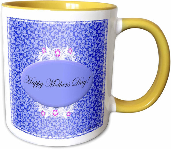 Dark Blue And White Floral Mothers Day Ceramic Mug
