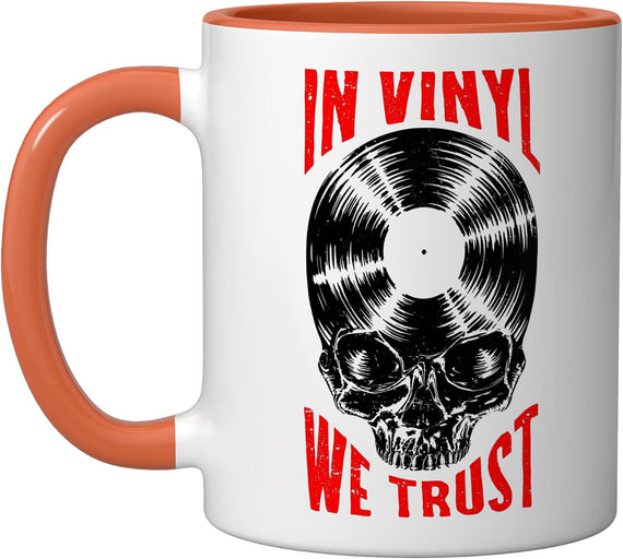 In Vinyl We Trust Vintage Record Collector Gothic Skull Lp Ceramic Mug