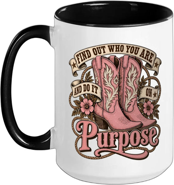 Find Your Purpose Pink Cowgirl Boots Western Country Style Ceramic Mug