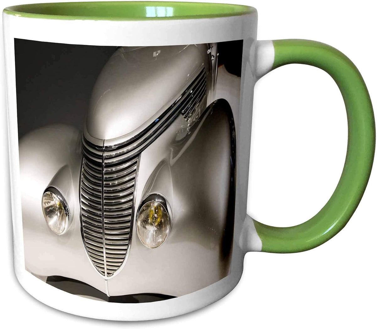 Front Of Silver Art Deco Style Automobile Ceramic Mug