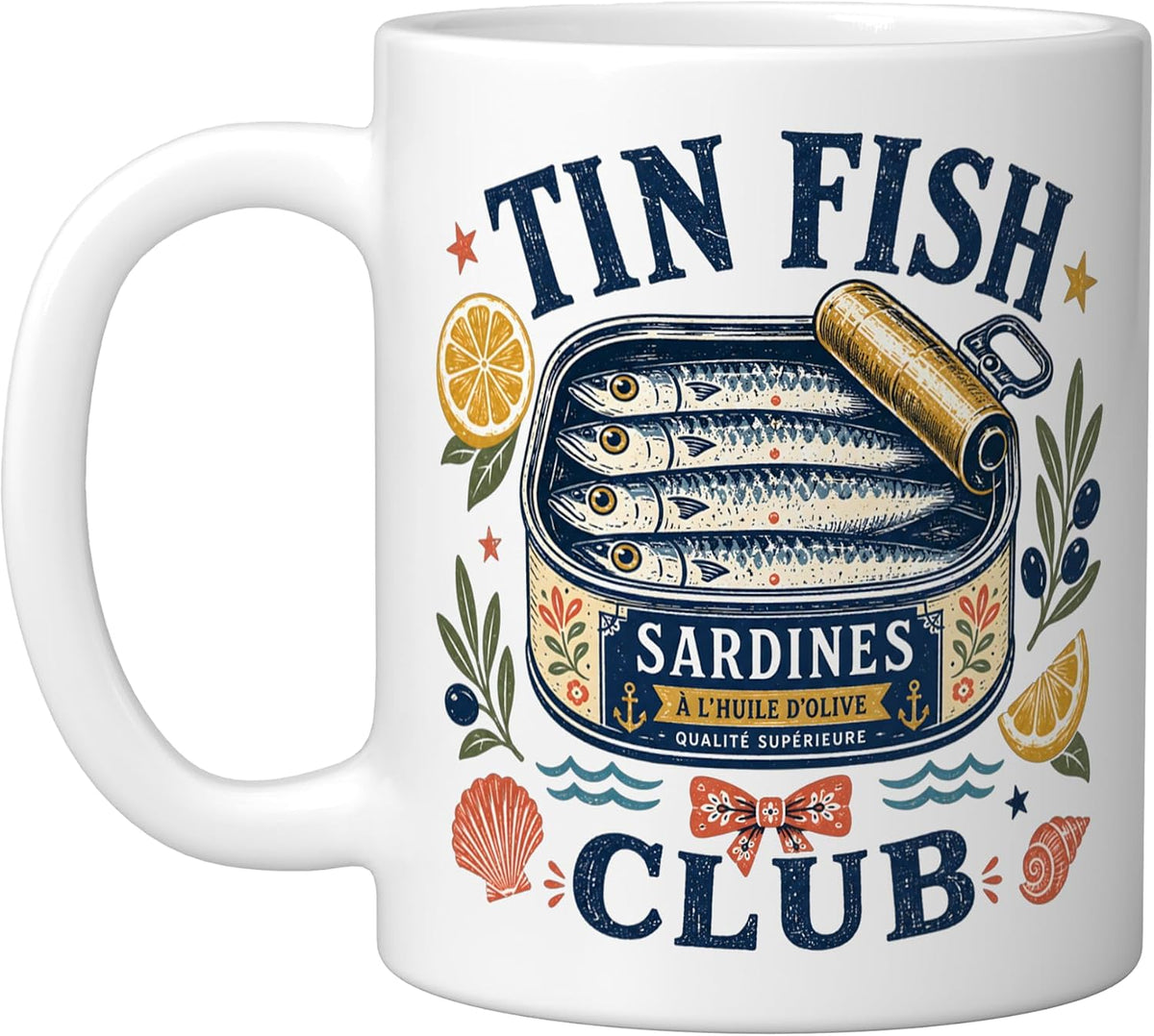 Tin Fish Club Vintage Sardines In Olive Oil Seafood Ceramic Mug