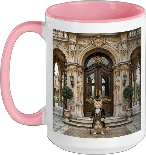 Victorian Cat Manor Entrance Elegant Classic Scene Design Ceramic Mug