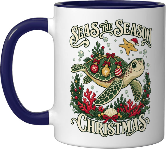 Christmas Sea Turtle Ocean Holiday Marine Life Dark Ceramic Mug
