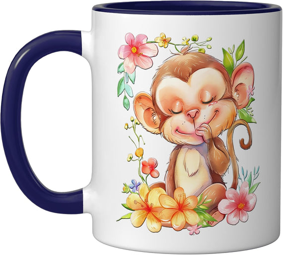 Baby Monkey With Flowers Cute Lil Ape Monkeys Daughter Ceramic Mug