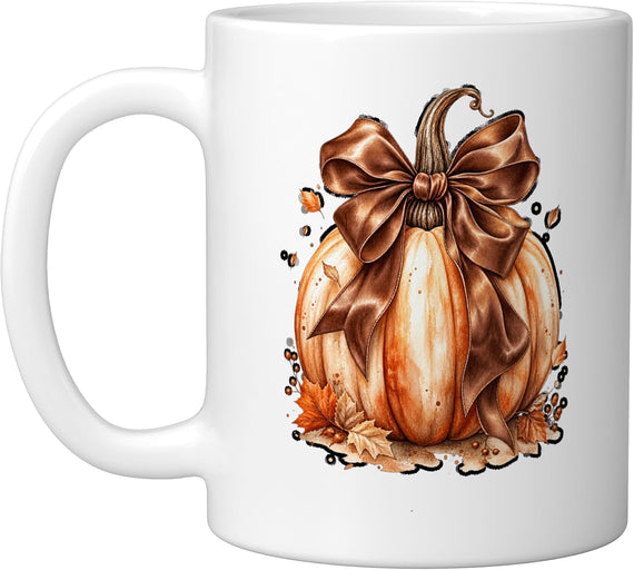 Coquette Pumpkin With Brown Bow Fall Autumn Thanksgiving Halloween Mug