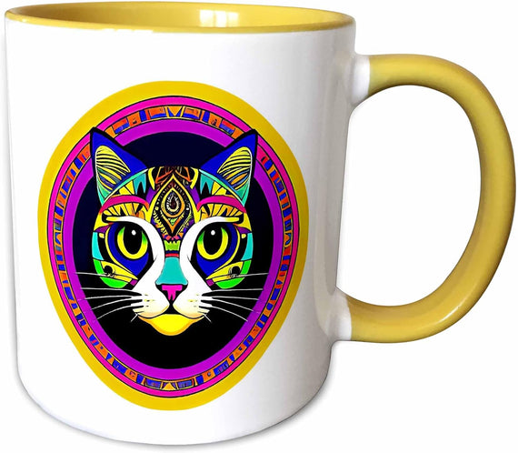 Stylish Decor Cat Face Inside Colorful Ceramic Mug