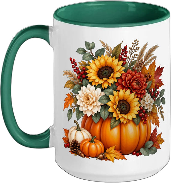 Pumpkin Fall Harvest Floral Sunflowers Bouquet Ceramic Mug