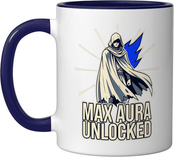 Max Aura Unlocked Hooded Warrior Anime Gaming Meme Design Ceramic Mug